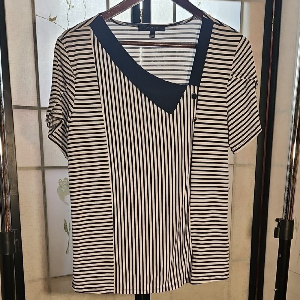 White and Blue Asymmetrical Blouse